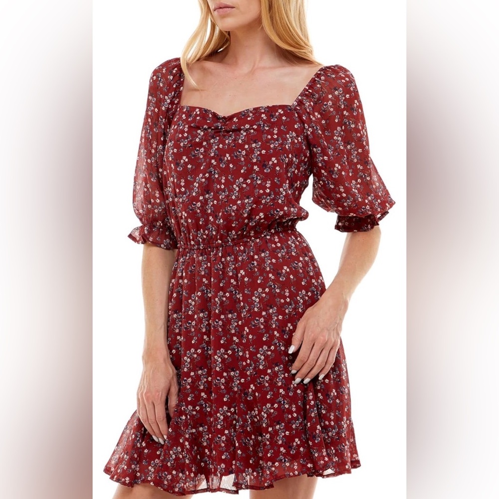 Burgundy Floral Mini Dress